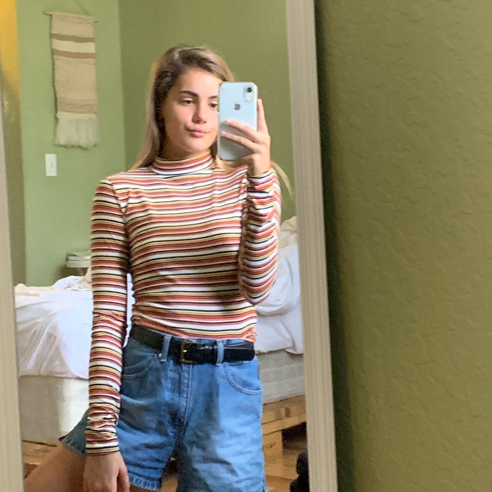 striped mock neck